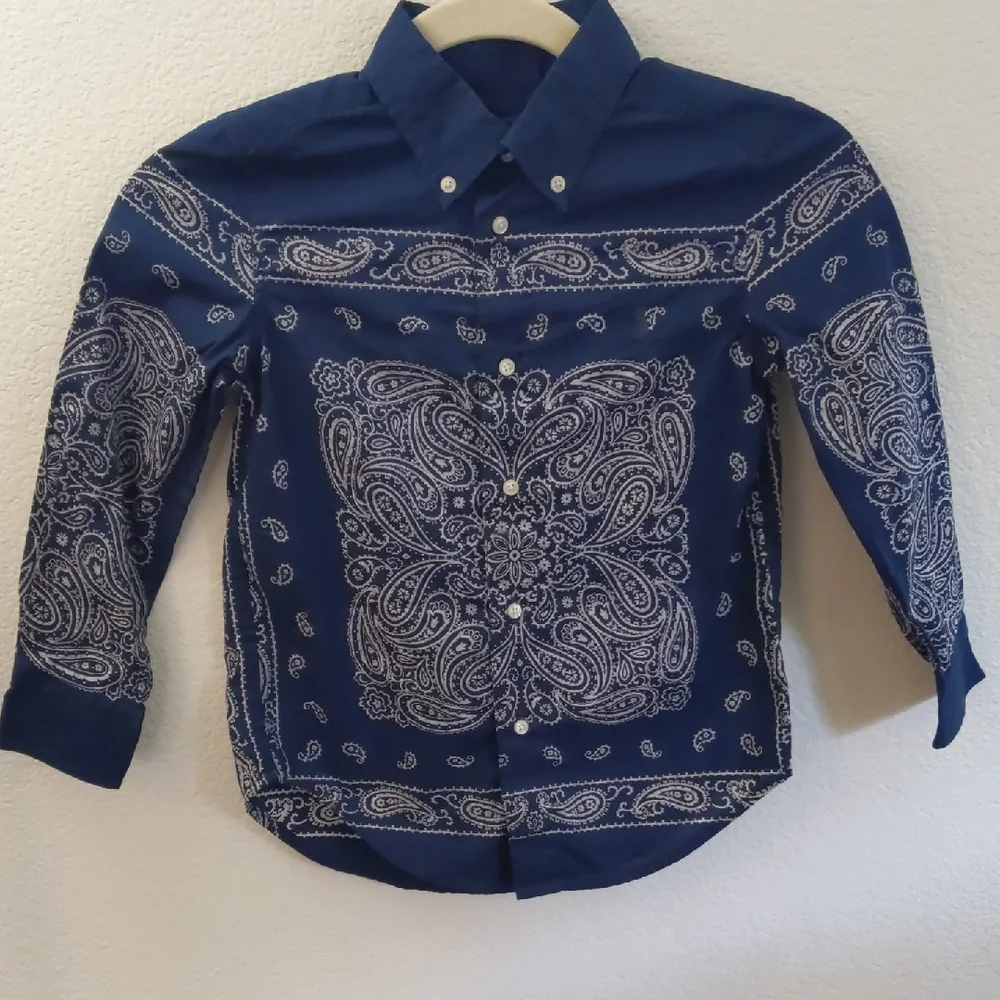 Ralph Lauren Kids 5 Blue Paisley Button Down Shirt Western 100% Cotton